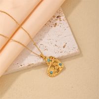 304 Stainless Steel K Gold Plated IG Style Simple Style Plating Inlay Heart Shape Turquoise Necklace Pendant main image 10