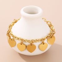 Sweet Heart Shape Chains Print Titanium Steel 18K Gold Plated Bracelets In Bulk main image 6