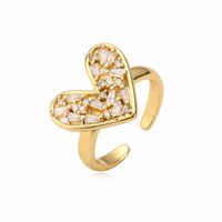 Vintage Style Heart Shape Copper Plating Inlay Zircon Gold Plated Open Rings sku image 4