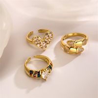 Vintage Style Heart Shape Copper Plating Inlay Zircon Gold Plated Open Rings main image 1