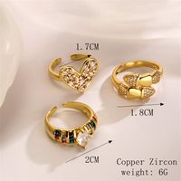 Vintage Style Heart Shape Copper Plating Inlay Zircon Gold Plated Open Rings main image 2