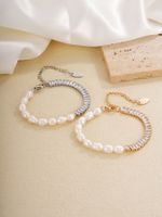 304 Stainless Steel Gold Plated Silver Plated Elegant Simple Style Beaded Plating Inlay Geometric Pearl Zircon Bracelets main image 7