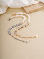 304 Stainless Steel Gold Plated Silver Plated Elegant Simple Style Beaded Plating Inlay Geometric Pearl Zircon Bracelets main image 2