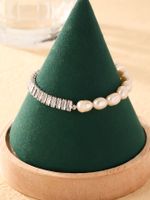 304 Stainless Steel Gold Plated Silver Plated Elegant Simple Style Beaded Plating Inlay Geometric Pearl Zircon Bracelets main image 5