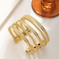 Exaggerated Luxurious Stripe Copper Layered Bangle main image 5