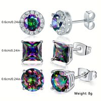 3 Pairs Rock Square Plating Inlay Copper Zircon White Gold Plated Ear Studs main image 2