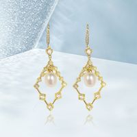 1 Pair Elegant Solid Color Plating Inlay Copper Zircon 14K Gold Plated Drop Earrings main image 5