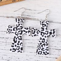 1 Pair Retro Cross Printing Pu Leather Drop Earrings main image 4