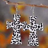 1 Pair Retro Cross Printing Pu Leather Drop Earrings sku image 1