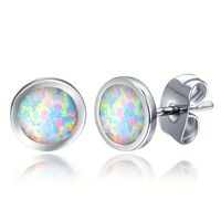 1 Pair Elegant Geometric Round Inlay Copper Opal White Gold Plated Ear Studs main image 6