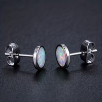 1 Pair Elegant Geometric Round Inlay Copper Opal White Gold Plated Ear Studs main image 3