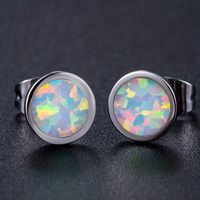 1 Pair Elegant Geometric Round Inlay Copper Opal White Gold Plated Ear Studs main image 4