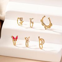 Simple Style Classic Style Heart Shape Flower Butterfly Alloy Rhinestones Lip Stud Nose Ring In Bulk sku image 3