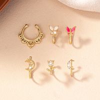 Simple Style Classic Style Heart Shape Flower Butterfly Alloy Rhinestones Lip Stud Nose Ring In Bulk main image 2