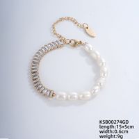Edelstahl 304 Vergoldet Versilbert Elegant Einfacher Stil Perlen Überzug Inlay Geometrisch Perle Zirkon Armbänder sku image 1