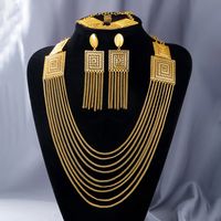 Luxurious Bridal Geometric Copper Tassel Plating 18k Gold Plated Jewelry Set main image 7