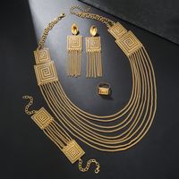 Luxurious Bridal Geometric Copper Tassel Plating 18k Gold Plated Jewelry Set main image 5