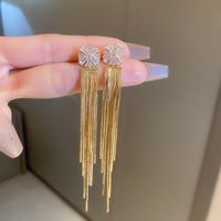 1 Pair Elegant Glam Tassel Plating Inlay Copper Zircon Drop Earrings sku image 1