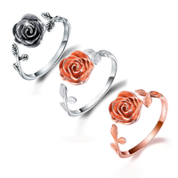 Glam Romantic Rose Sterling Silver Carving Open Rings main image 5