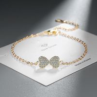 Sweet Simple Style Heart Shape Bee Bow Knot Sterling Silver Zircon Rose Gold Plated Bracelets main image 9