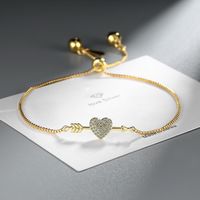 Sweet Simple Style Heart Shape Bee Bow Knot Sterling Silver Zircon Rose Gold Plated Bracelets main image 4