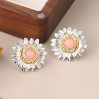 1 Pair Simple Style Classic Style Flower Plating Inlay Copper Natural Stone Zircon 18k Gold Plated Ear Studs main image 6