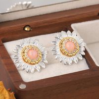 1 Pair Simple Style Classic Style Flower Plating Inlay Copper Natural Stone Zircon 18k Gold Plated Ear Studs main image 5