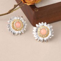 1 Pair Simple Style Classic Style Flower Plating Inlay Copper Natural Stone Zircon 18k Gold Plated Ear Studs main image 4