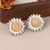 1 Pair Simple Style Classic Style Flower Plating Inlay Copper Natural Stone Zircon 18k Gold Plated Ear Studs main image 1