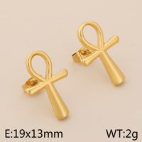 1 Pair Simple Style Cross Heart Shape Plating Titanium Steel 18K Gold Plated Ear Studs sku image 5