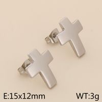 1 Pair Simple Style Cross Heart Shape Plating Titanium Steel 18K Gold Plated Ear Studs sku image 1