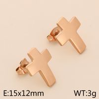 1 Pair Simple Style Cross Heart Shape Plating Titanium Steel 18K Gold Plated Ear Studs sku image 4
