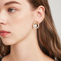 1 Pair Elegant Simple Style Geometric Freshwater Pearl Copper Ear Studs main image 3