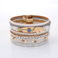 Simple Style Devil's Eye Feather Pu Leather Beaded Layered Women's Bangle main image 3