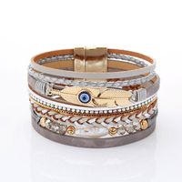 Simple Style Devil's Eye Feather Pu Leather Beaded Layered Women's Bangle main image 4