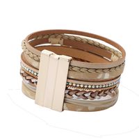 Retro Vacation Leaf Eye Feather Pu Leather Imitation Pearl Alloy Layered Women's Bracelets main image 8