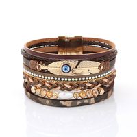 Simple Style Devil's Eye Feather Pu Leather Beaded Layered Women's Bangle main image 6
