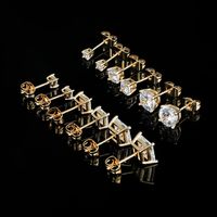 6 Pairs Simple Style Geometric Inlay Brass Zircon 18k Gold Plated Ear Studs main image 1