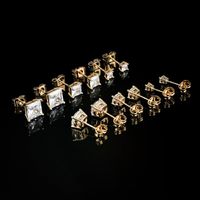 6 Pairs Simple Style Geometric Inlay Brass Zircon 18k Gold Plated Ear Studs main image 3