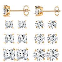 6 Pairs Simple Style Geometric Inlay Brass Zircon 18k Gold Plated Ear Studs main image 6