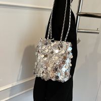 Women's Small Sequin Solid Color Basic Bucket Magnetic Buckle Underarm Bag main image 1