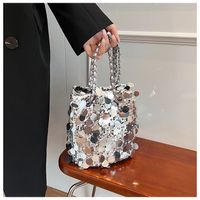 Women's Small Sequin Solid Color Basic Bucket Magnetic Buckle Underarm Bag sku image 1
