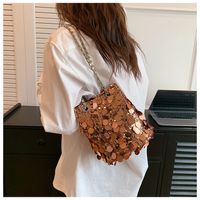 Women's Small Sequin Solid Color Basic Bucket Magnetic Buckle Underarm Bag sku image 3