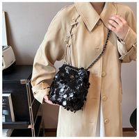 Women's Small Sequin Solid Color Basic Bucket Magnetic Buckle Underarm Bag sku image 4