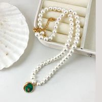 304 Stainless Steel Artificial Pearl 14K Gold Plated Elegant Sweet Enamel Pearl Plating Star Moon Zircon Pendant Necklace main image 3