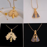 Simple Style Commute Tree Stainless Steel Copper Plating Inlay Zircon 18k Gold Plated Pendant Necklace main image 11