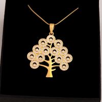 Simple Style Commute Tree Stainless Steel Copper Plating Inlay Zircon 18k Gold Plated Pendant Necklace sku image 1