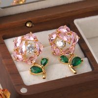 1 Pair Sweet Rose Plating Inlay Copper Zircon 18k Gold Plated Ear Studs main image 4