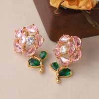 1 Pair Sweet Rose Plating Inlay Copper Zircon 18k Gold Plated Ear Studs main image 3