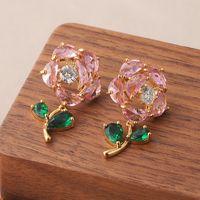 1 Pair Sweet Rose Plating Inlay Copper Zircon 18k Gold Plated Ear Studs main image 5
